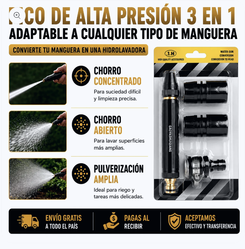 💦 Pico Alta Presión 3 en 1 [Adaptable a cualquier tipo de Manguera]